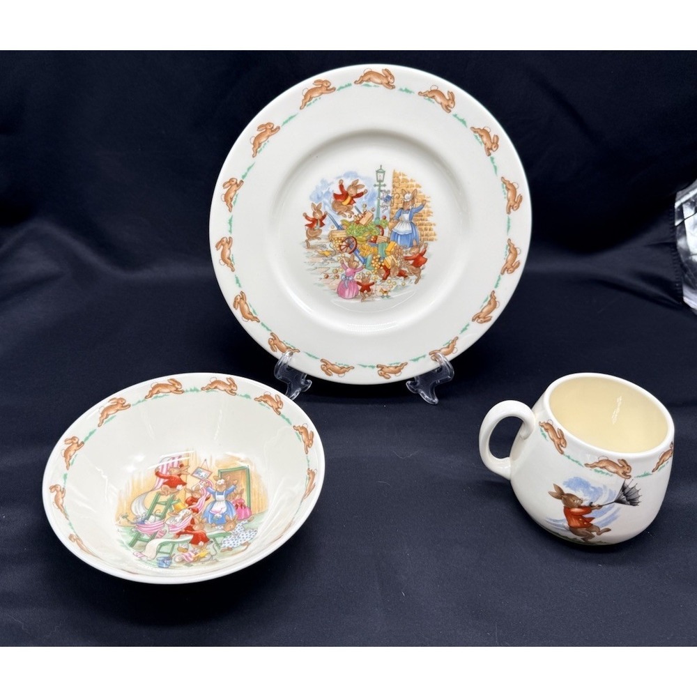 Royal Doulton Bunnykins 3 Piece Nursery Set Plate Bowl Mug Fine Bone China